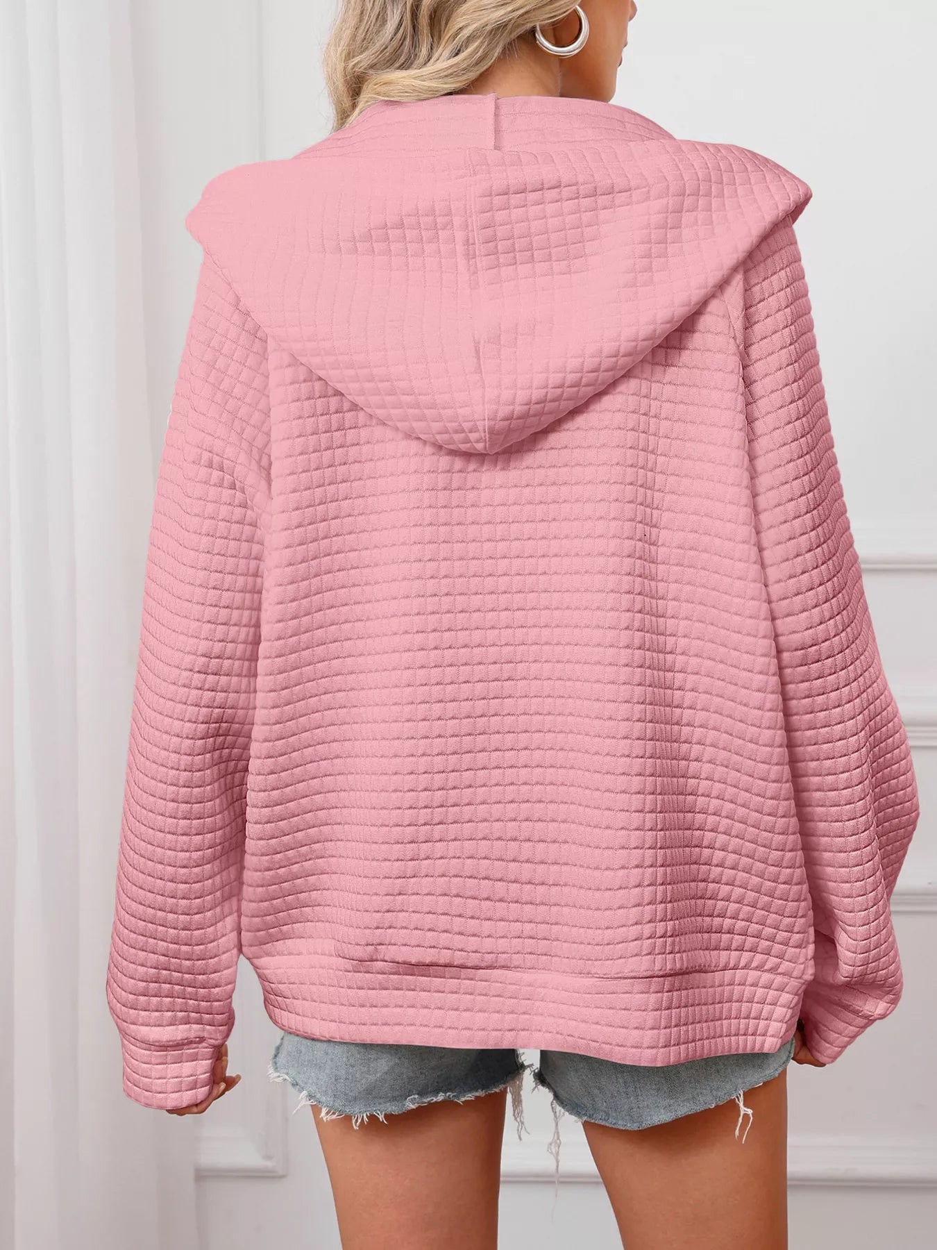 Full Size Textured Quilted Zip - Up Hooded Jacket Plus Size - PBNJ FASHIONS