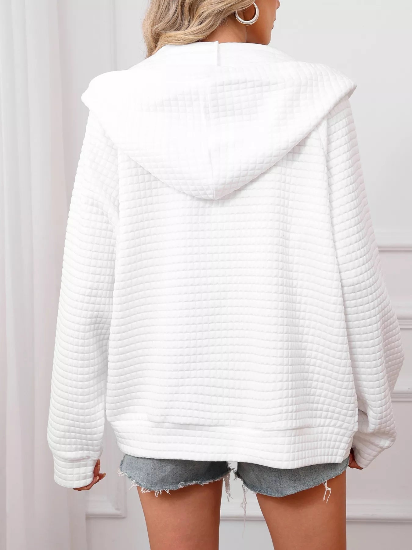 Full Size Textured Quilted Zip - Up Hooded Jacket Plus Size - PBNJ FASHIONS