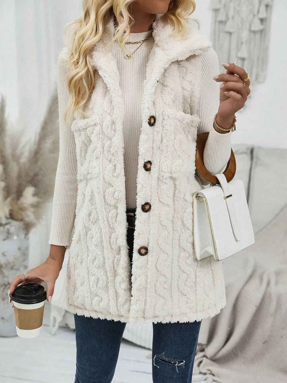 Fuzzy Button Up Vest Coat - PBNJ FASHIONS