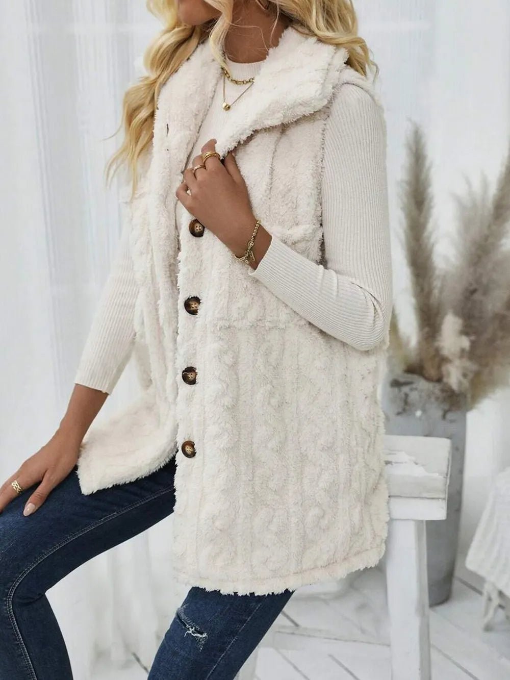 Fuzzy Button Up Vest Coat - PBNJ FASHIONS