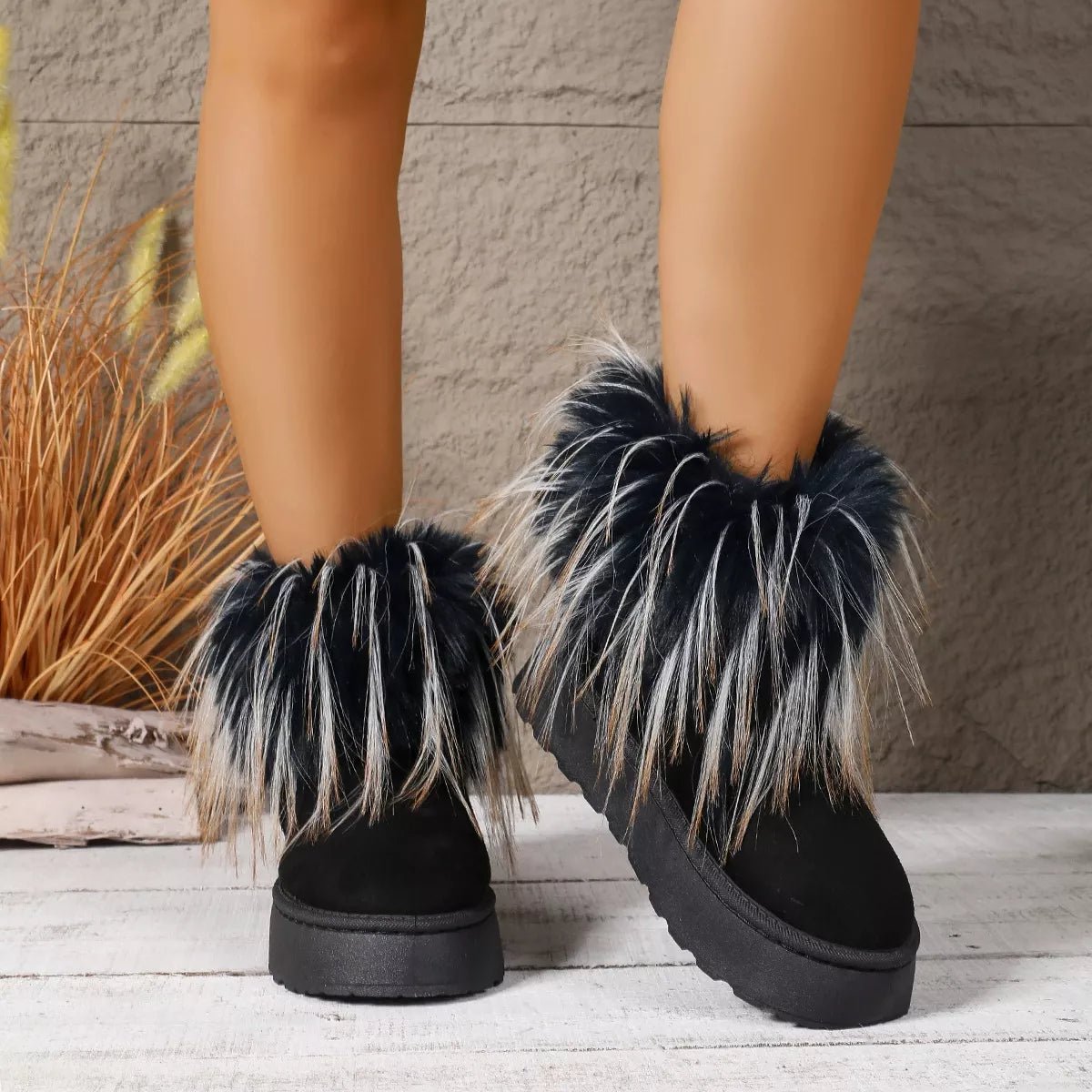 Fuzzy Trim Platform Ankle Boots - PBNJ FASHIONS