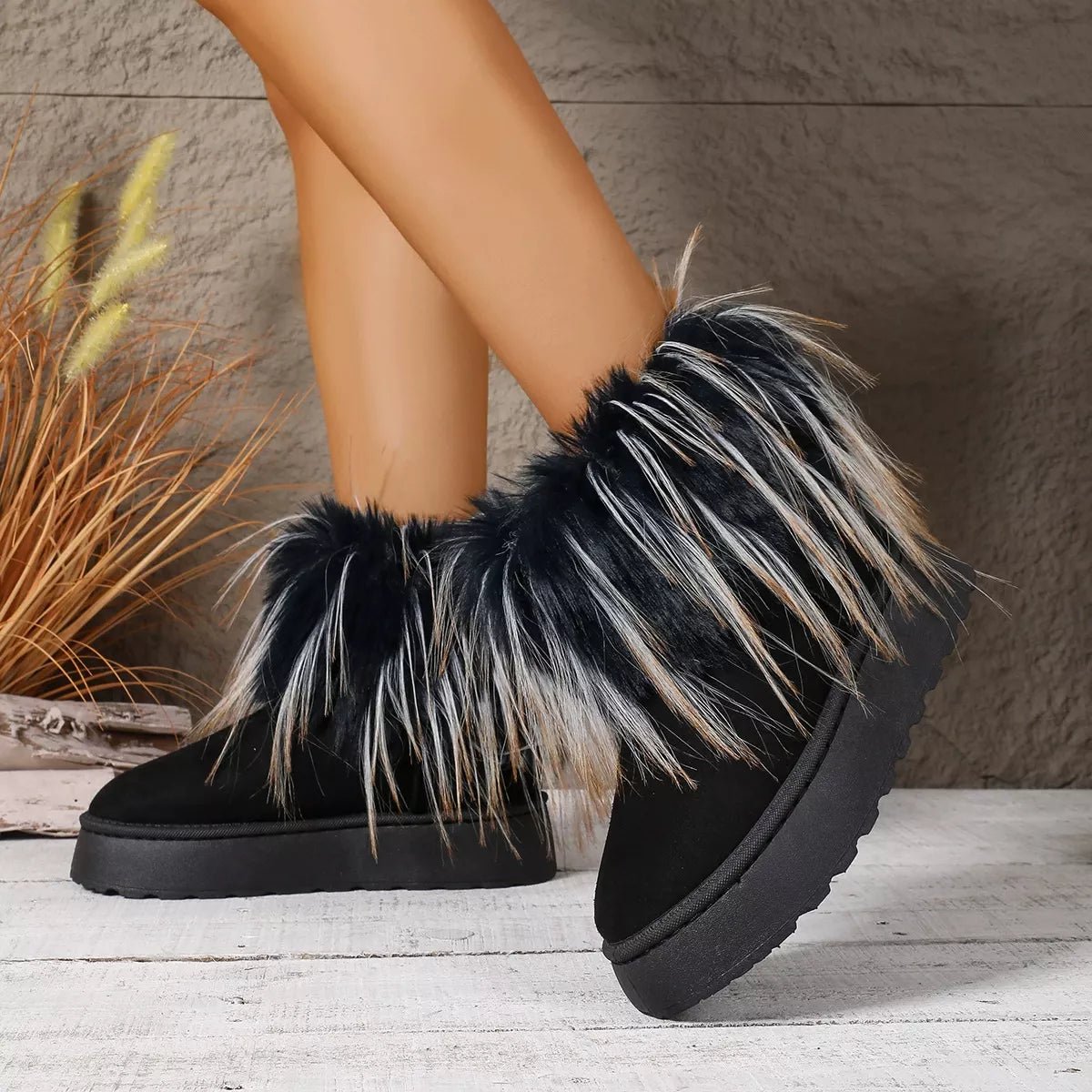 Fuzzy Trim Platform Ankle Boots - PBNJ FASHIONS