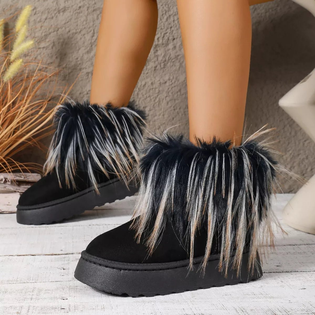 Fuzzy Trim Platform Ankle Boots - PBNJ FASHIONS