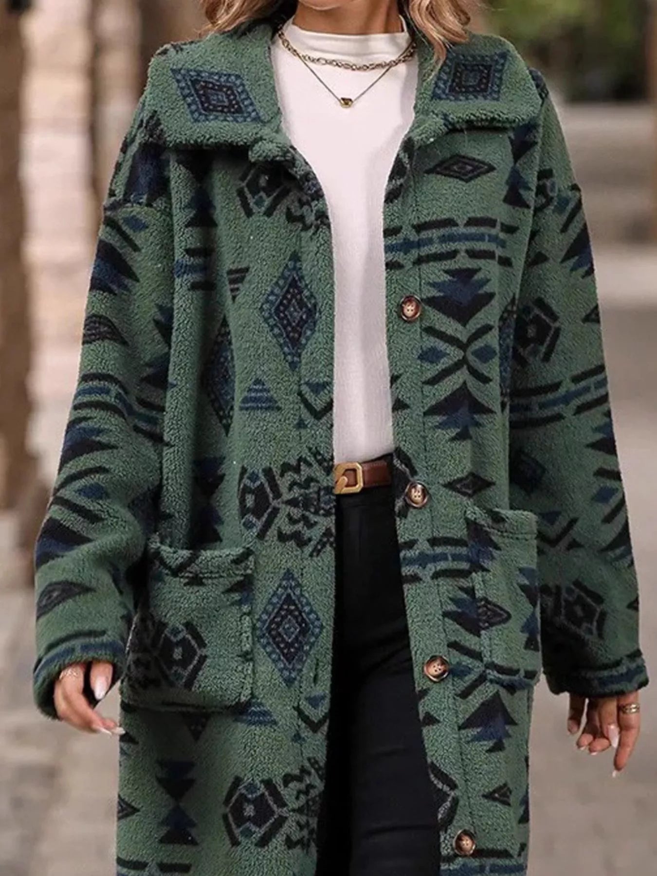 Geometric Button Up Longline Coat - PBNJ FASHIONS