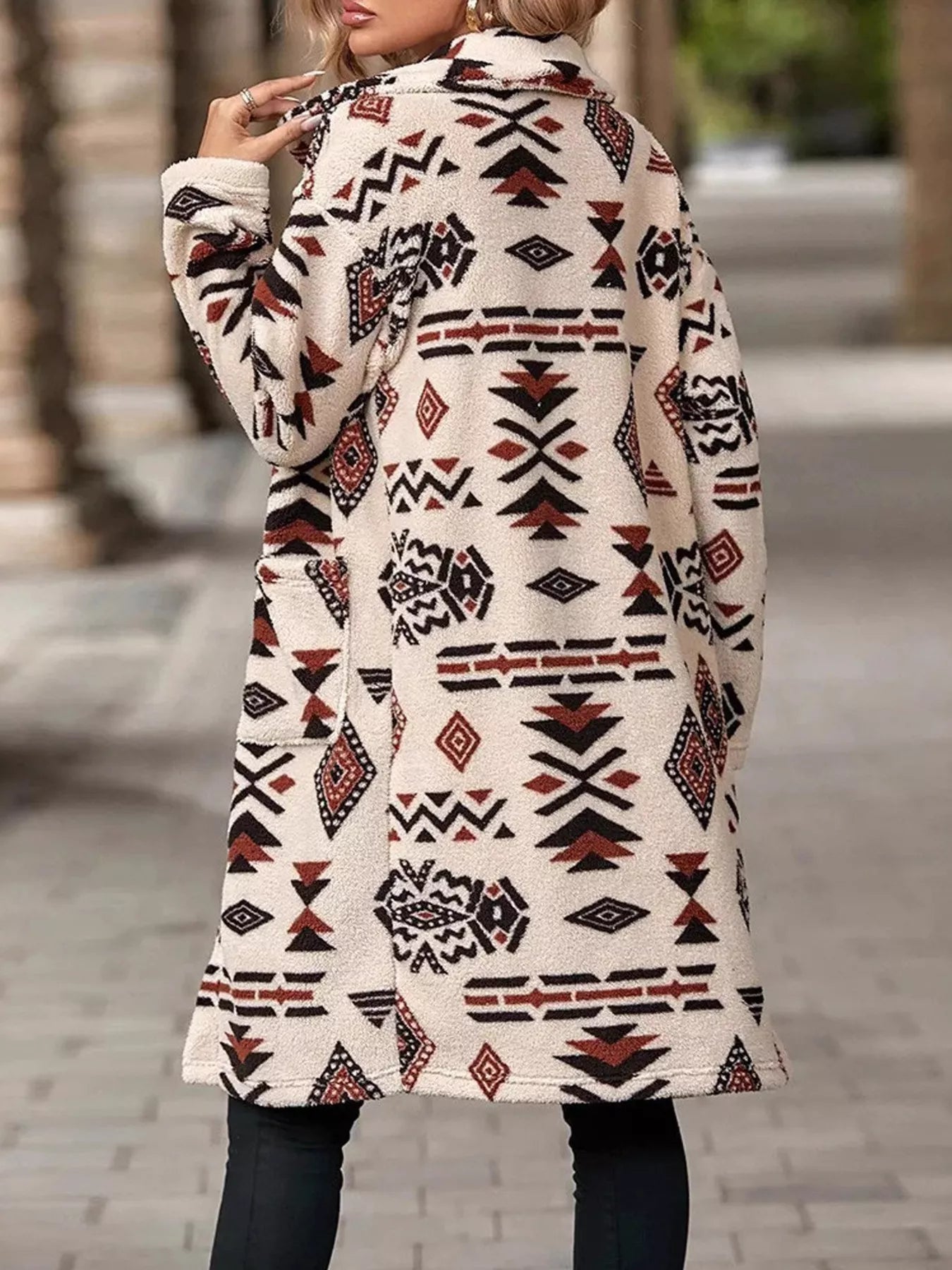 Geometric Button Up Longline Coat - PBNJ FASHIONS
