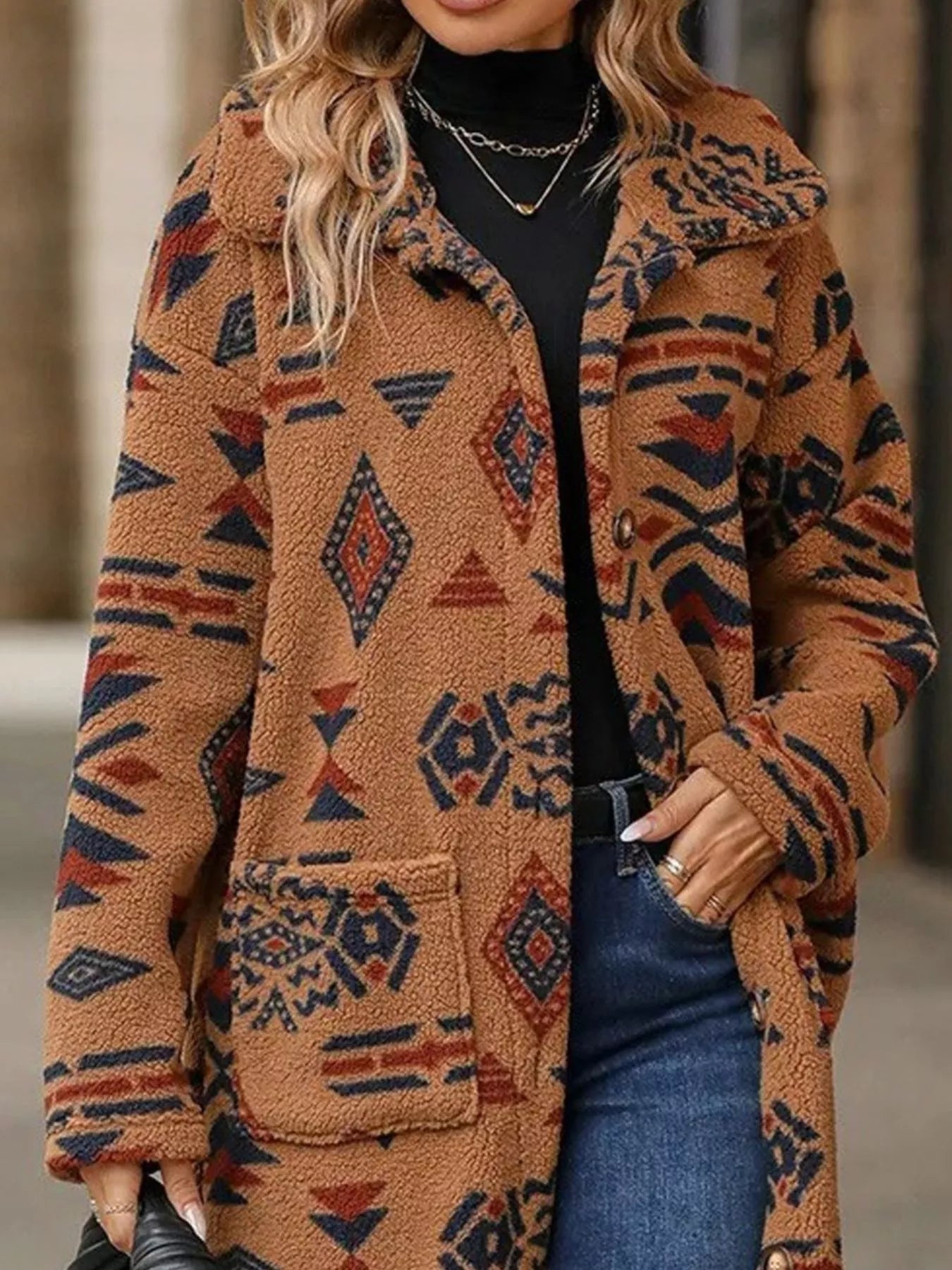 Geometric Button Up Longline Coat - PBNJ FASHIONS