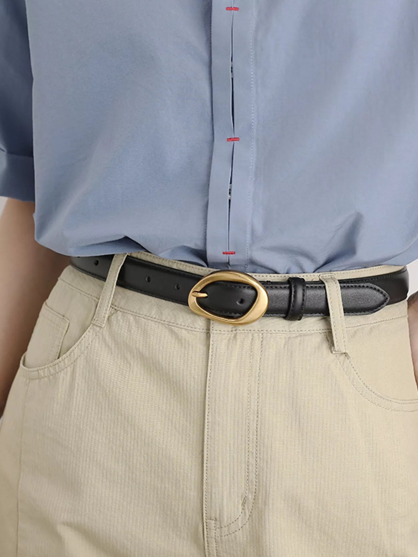 Masculine Cowhide Leather Belt with Golden Buckle - Size: ONESIZE, Length: 39.4 inches - PBNJ FASHIONS