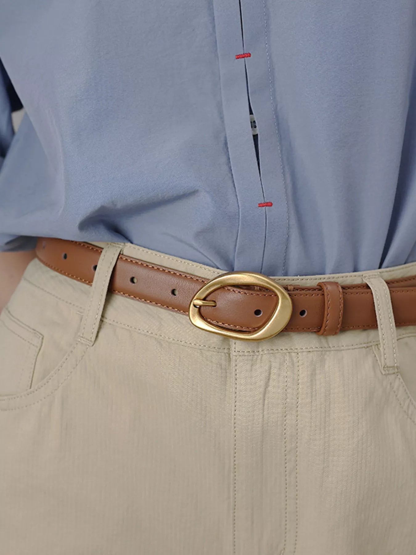 Masculine Cowhide Leather Belt with Golden Buckle - Size: ONESIZE, Length: 39.4 inches - PBNJ FASHIONS
