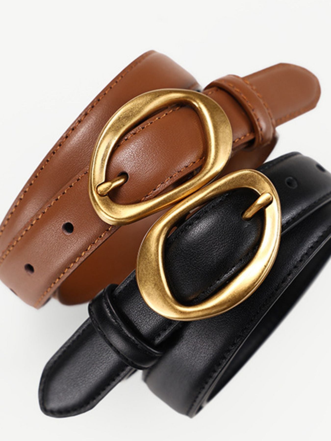 Masculine Cowhide Leather Belt with Golden Buckle - Size: ONESIZE, Length: 39.4 inches - PBNJ FASHIONS