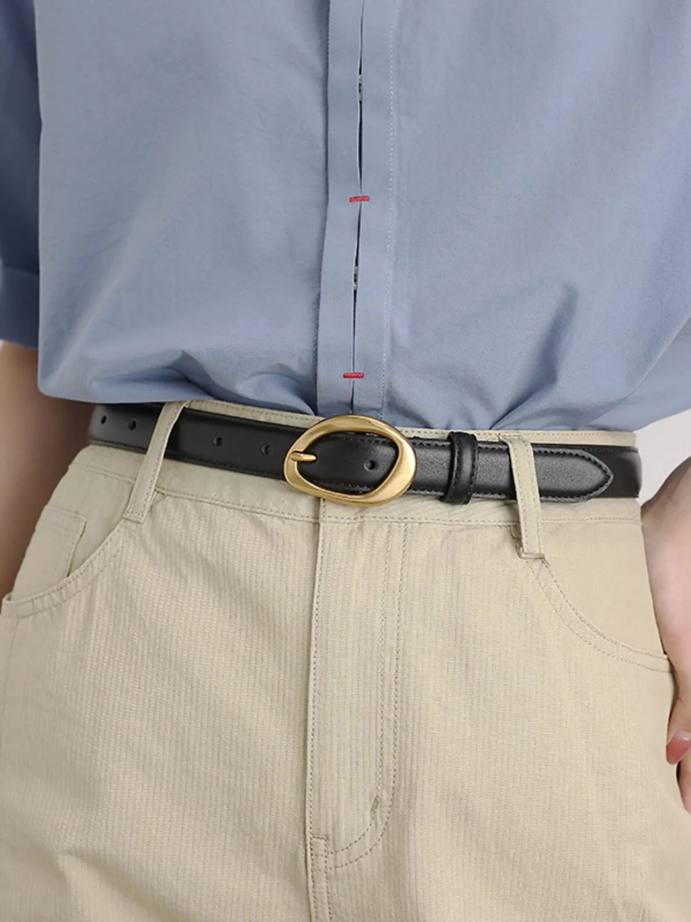 Masculine Cowhide Leather Belt with Golden Buckle - Size: ONESIZE, Length: 39.4 inches - PBNJ FASHIONS