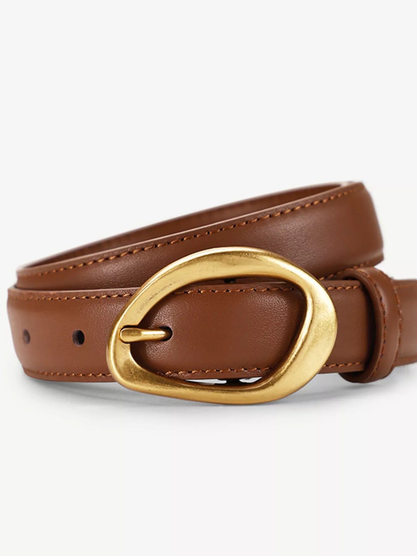 Masculine Cowhide Leather Belt with Golden Buckle - Size: ONESIZE, Length: 39.4 inches - PBNJ FASHIONS