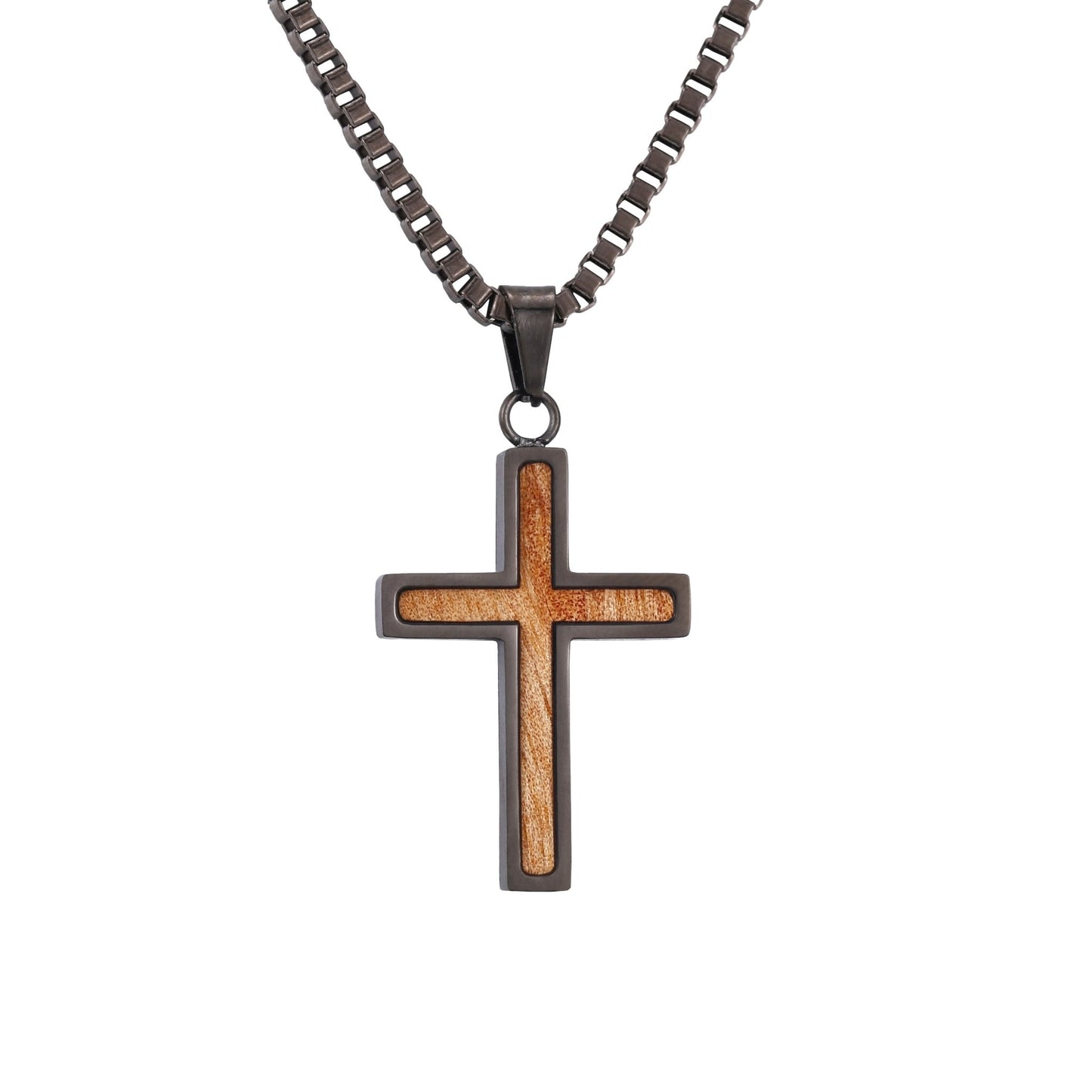 Gum Burl Cross Necklace - Gunmetal - PBNJ FASHIONS