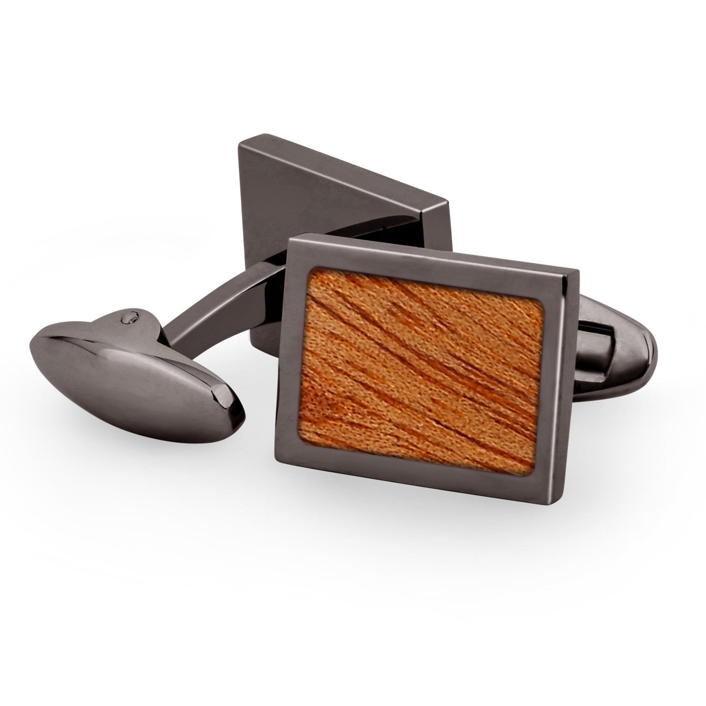 Gum Burl Rectangular Cufflinks - Gunmetal