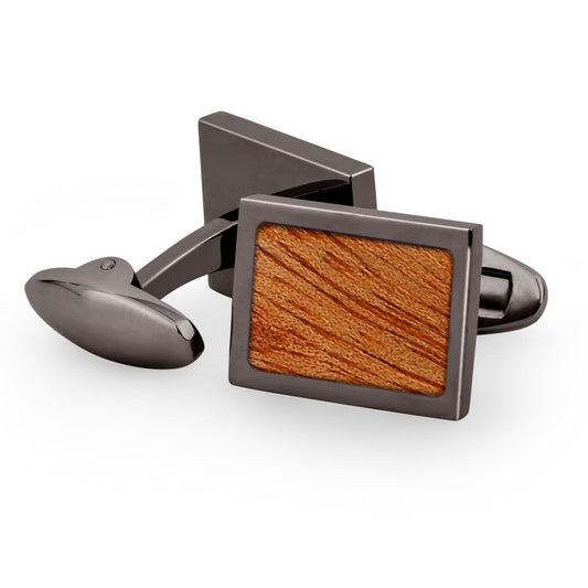Gum Burl Rectangular Cufflinks - Gunmetal - PBNJ FASHIONS