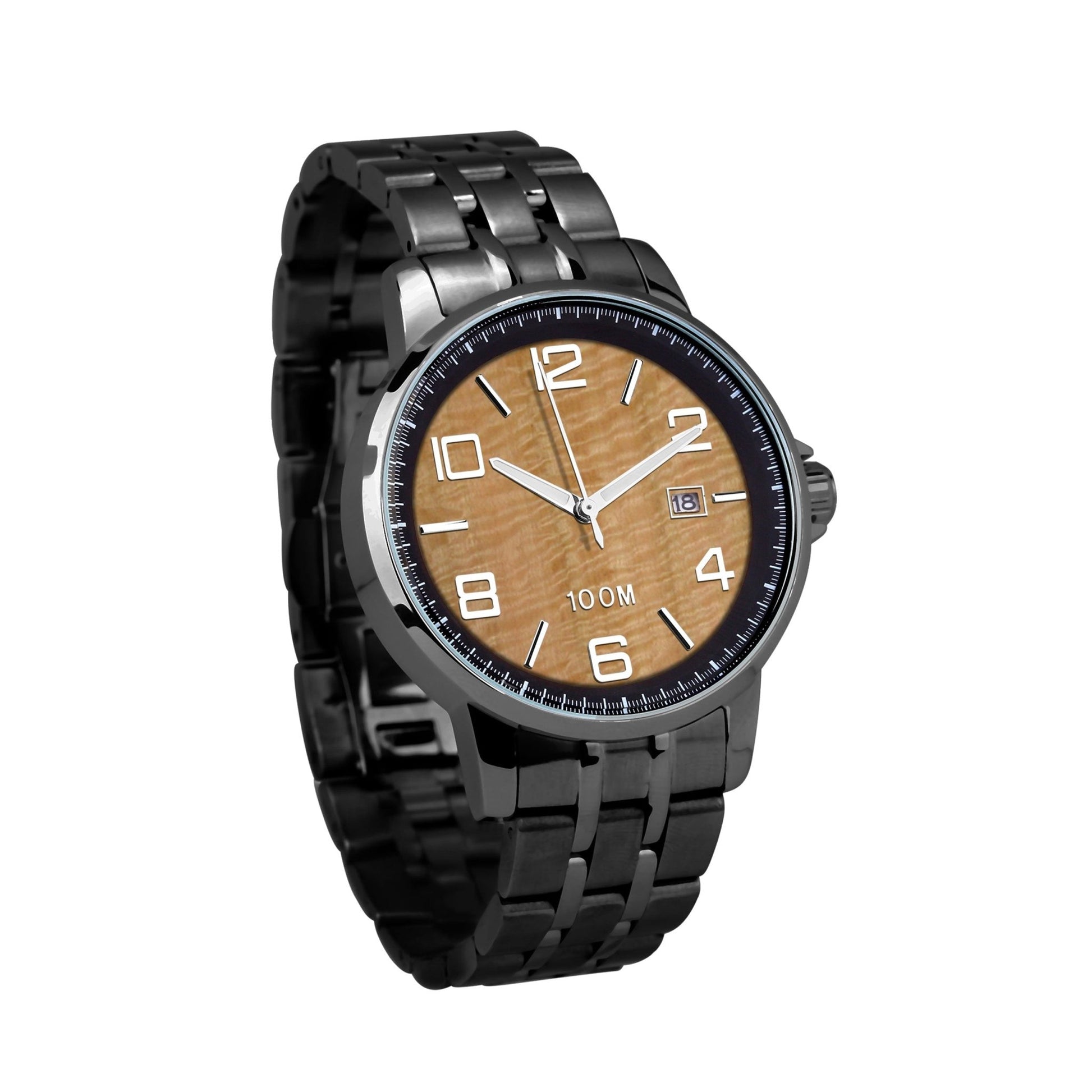 Gum Burl Watch Stainless Steel Band Gunmetal - Men's - PBNJ FASHIONS