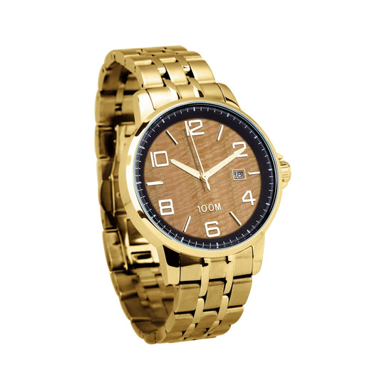 Gum Burl Watch Stainless Steel Band Yellow Gold - Men's - PBNJ FASHIONS