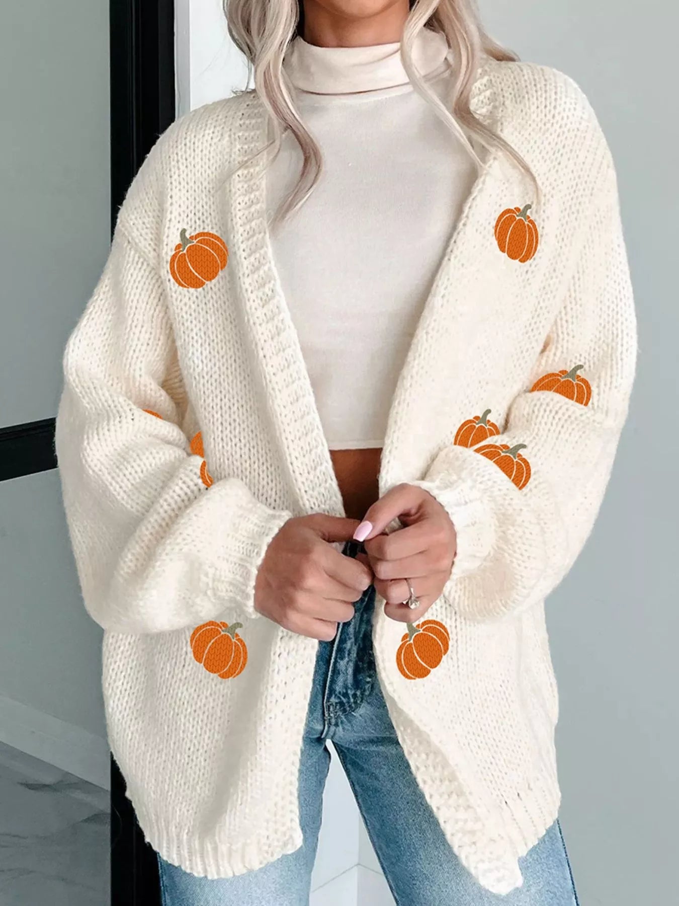 Halloween Pumpkin Embroidered Knit Cardigan - PBNJ FASHIONS