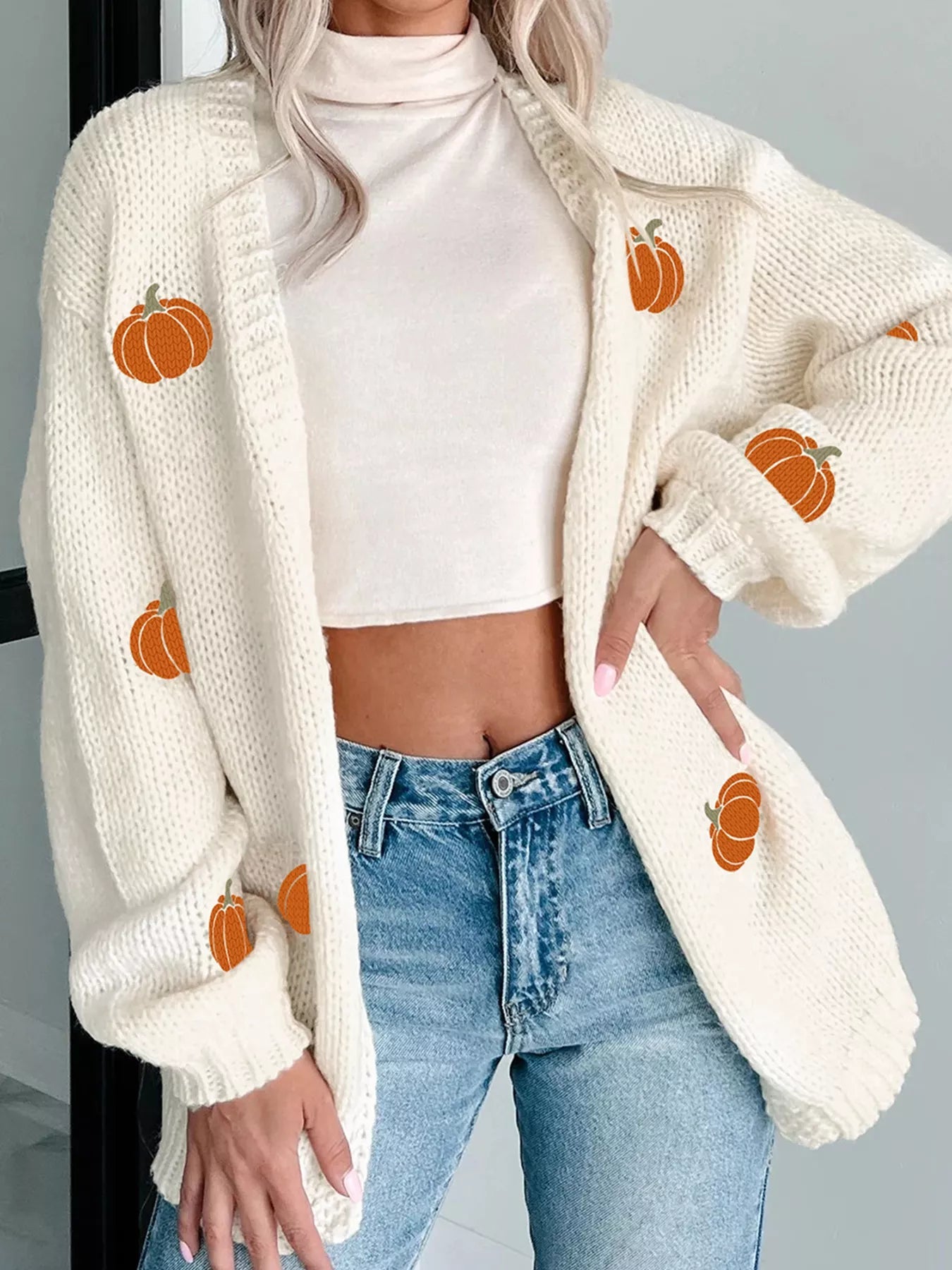 Halloween Pumpkin Embroidered Knit Cardigan - PBNJ FASHIONS