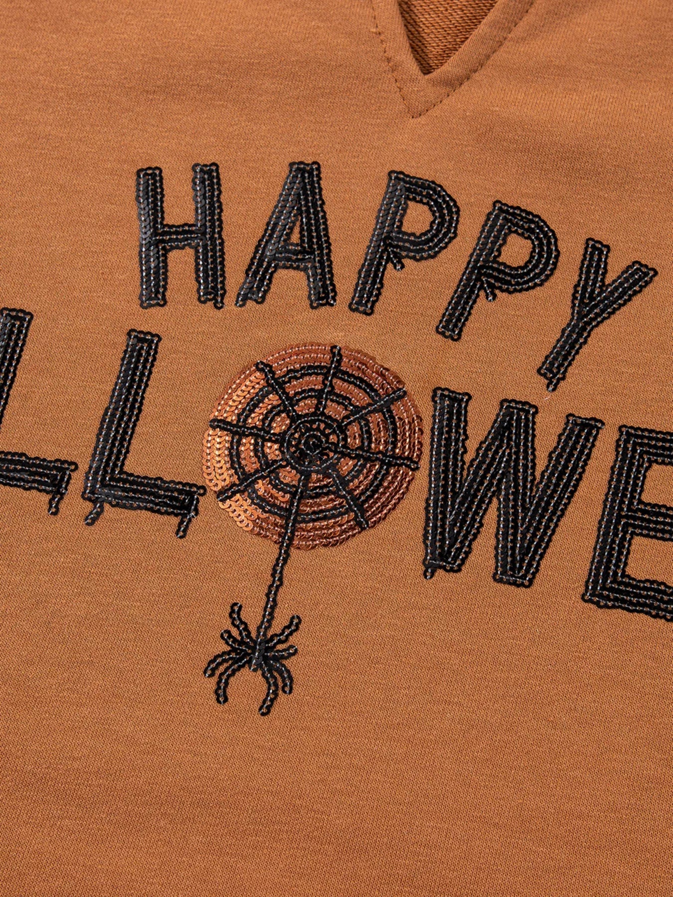 Happy Halloween Graphic Notched Long Sleeve Loose Top - PBNJ FASHIONS