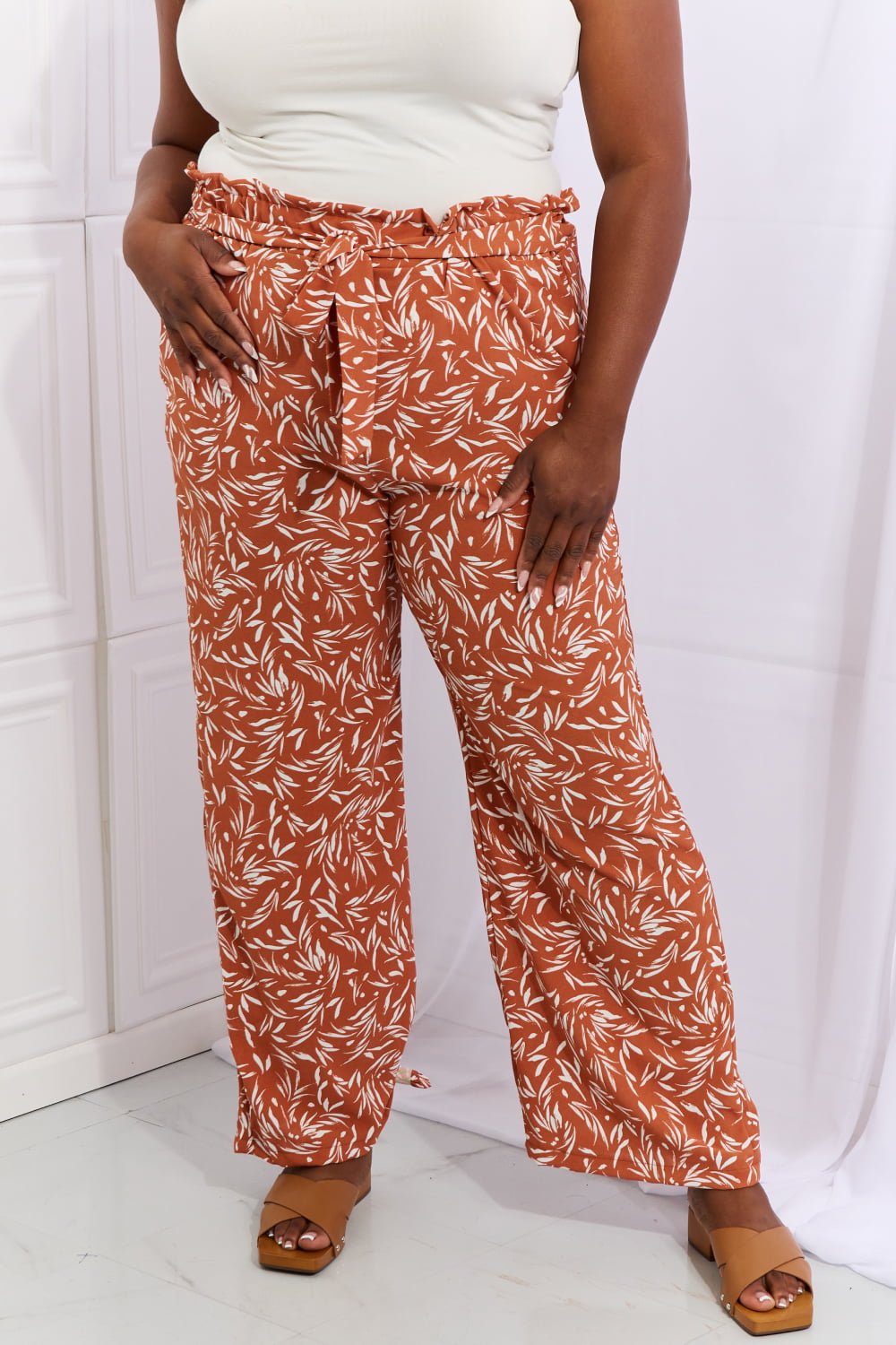 Heimish Right Angle Full Size Geometric Printed Pants in Red Orange - PBNJ FASHIONS