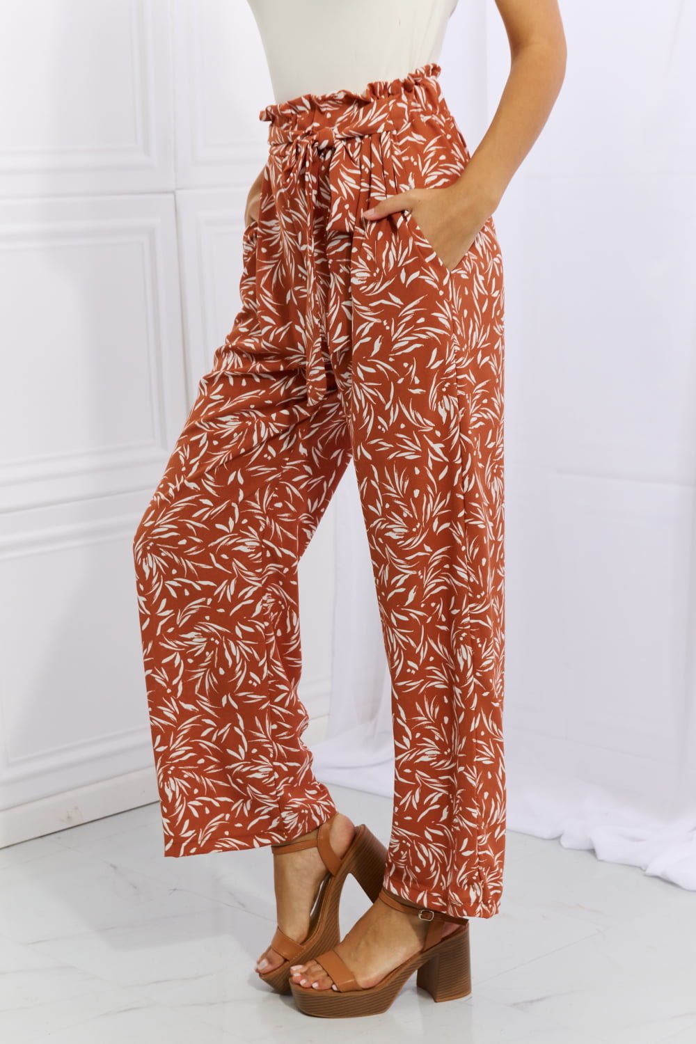 Heimish Right Angle Full Size Geometric Printed Pants in Red Orange - PBNJ FASHIONS