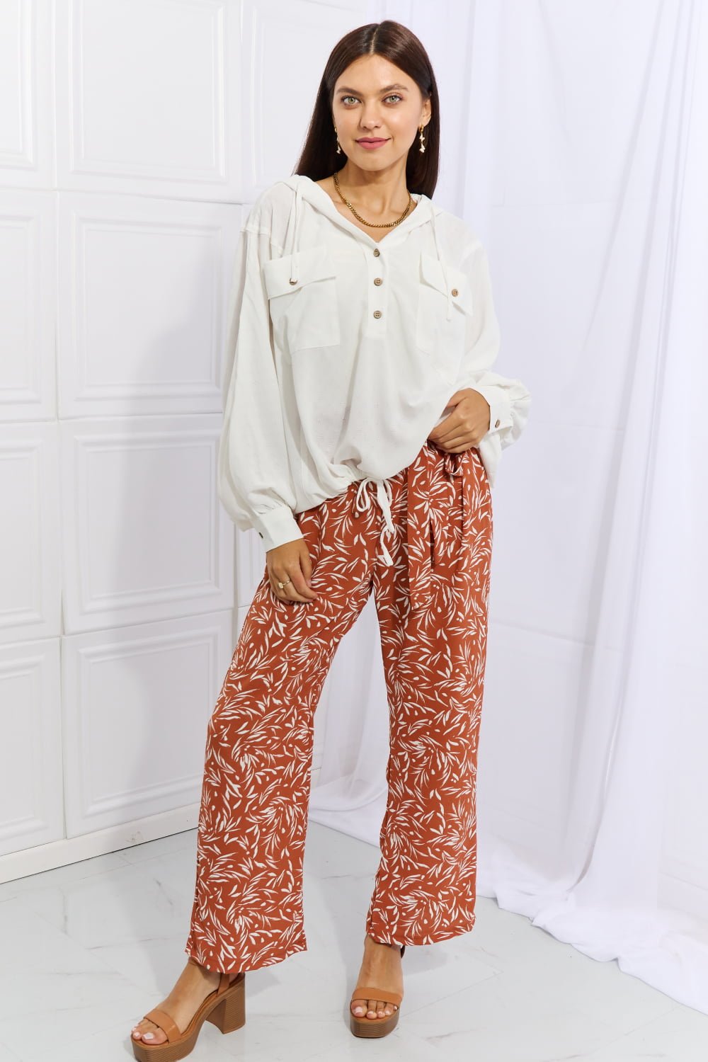 Heimish Right Angle Full Size Geometric Printed Pants in Red Orange - PBNJ FASHIONS