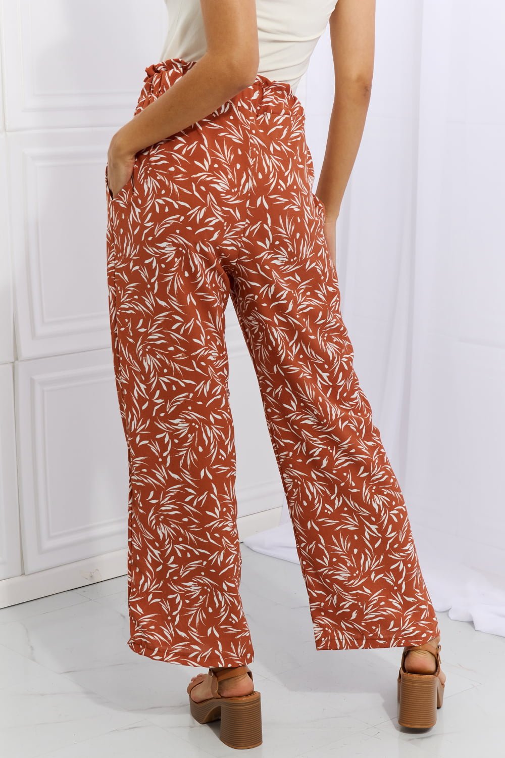 Heimish Right Angle Full Size Geometric Printed Pants in Red Orange - PBNJ FASHIONS