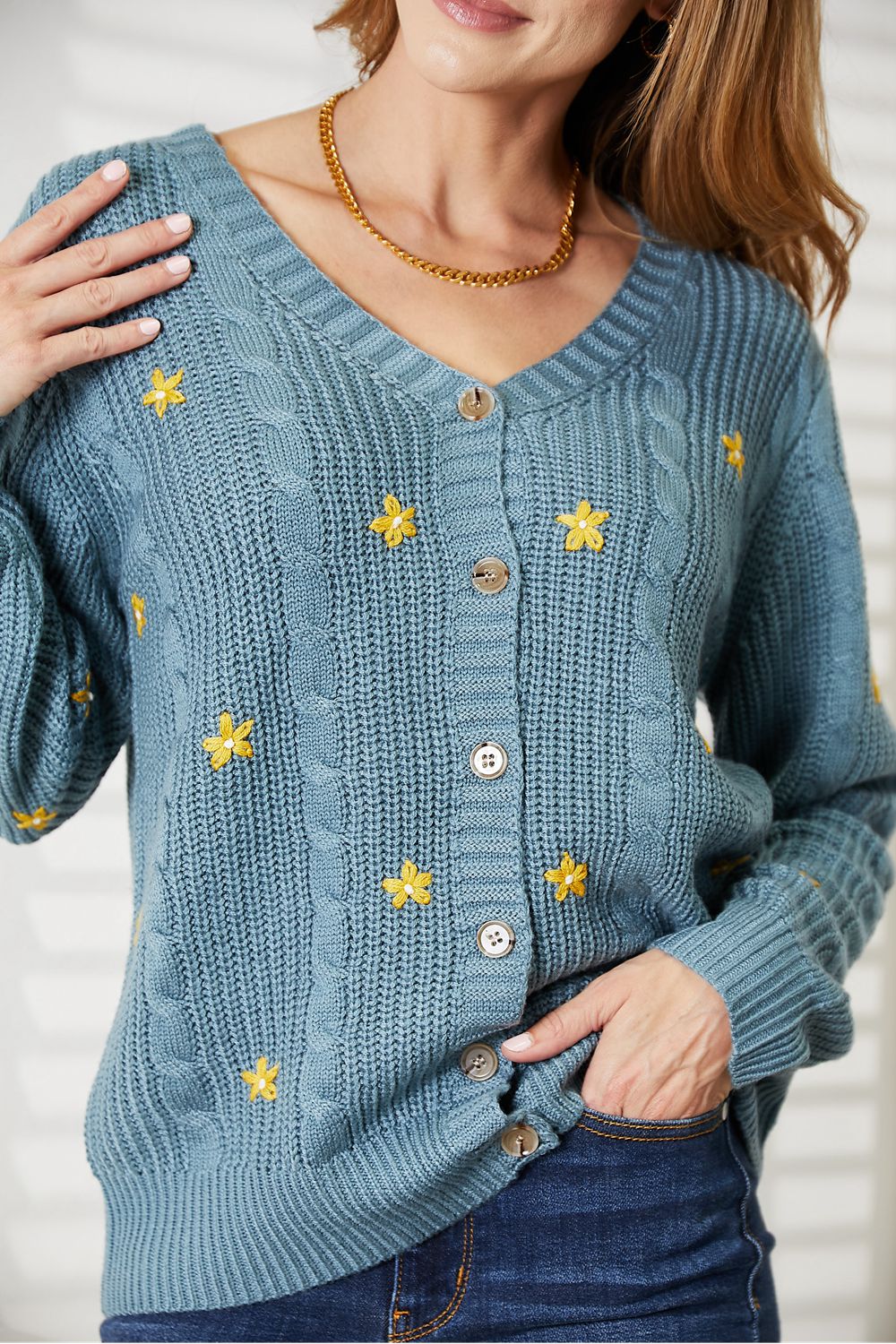HEYSON Full Size Floral Embroidered Cable Cardigan - PBNJ FASHIONS
