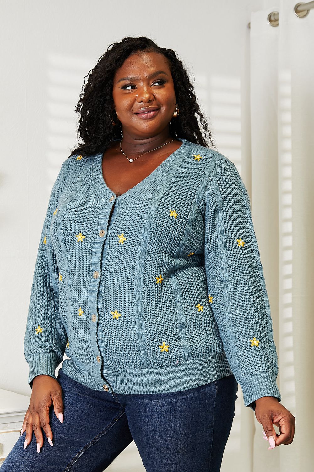 HEYSON Full Size Floral Embroidered Cable Cardigan - PBNJ FASHIONS