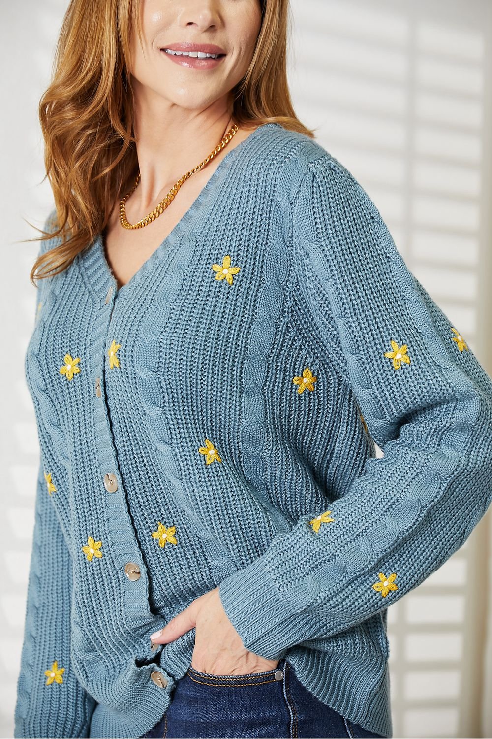 HEYSON Full Size Floral Embroidered Cable Cardigan - PBNJ FASHIONS