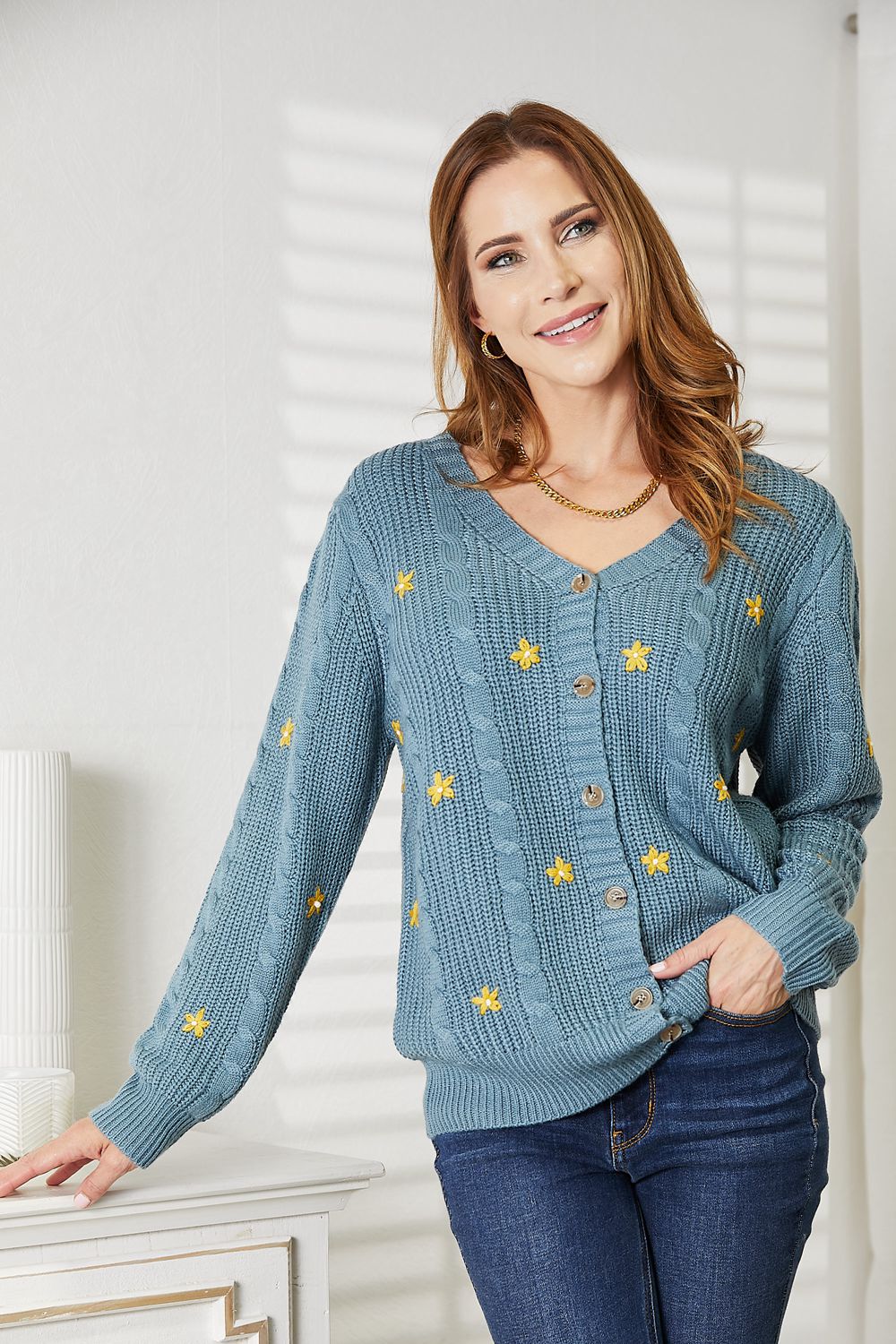 HEYSON Full Size Floral Embroidered Cable Cardigan - PBNJ FASHIONS