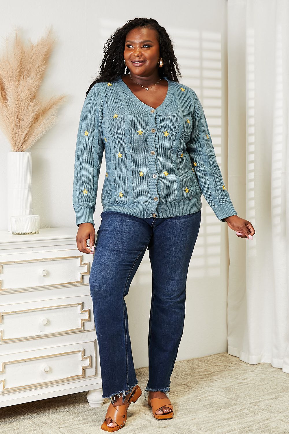HEYSON Full Size Floral Embroidered Cable Cardigan - PBNJ FASHIONS