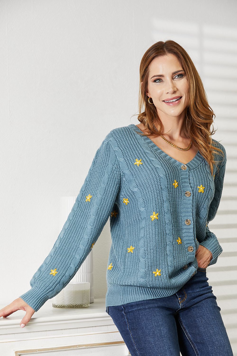 HEYSON Full Size Floral Embroidered Cable Cardigan - PBNJ FASHIONS