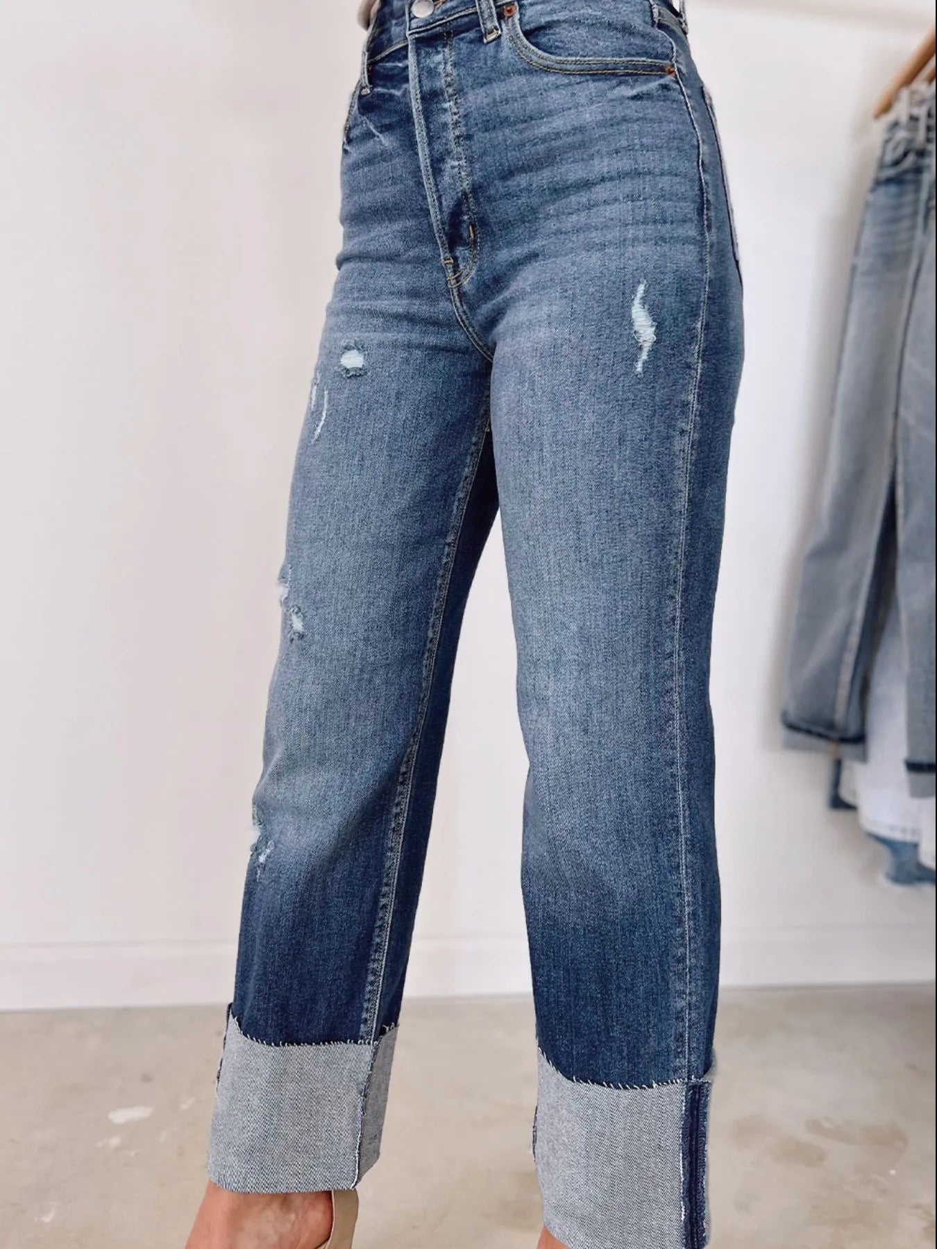 High Waist Distressed Straight Leg Jeans - PBNJ FASHIONS