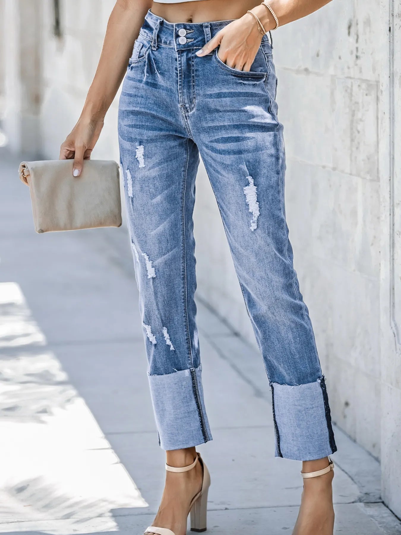 High Waist Distressed Straight Leg Jeans - PBNJ FASHIONS