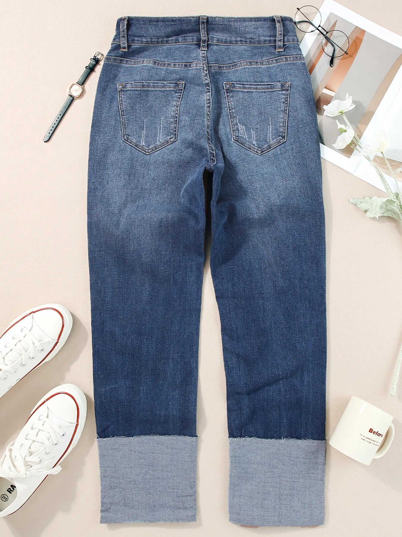 High Waist Distressed Straight Leg Jeans - PBNJ FASHIONS