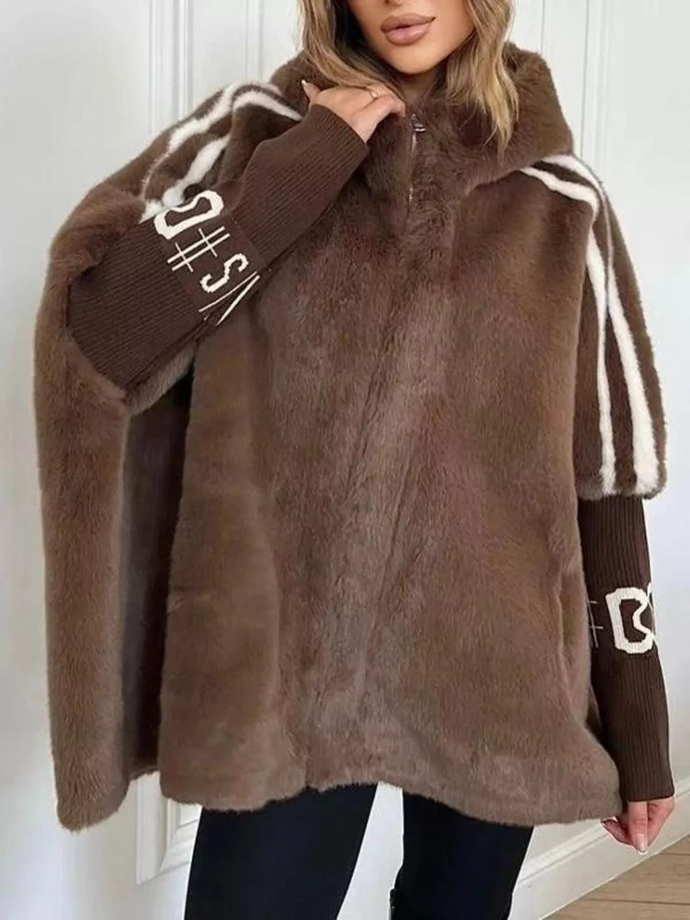 Hooded Faux Fur Striped Trim Outerwear - PBNJ FASHIONS