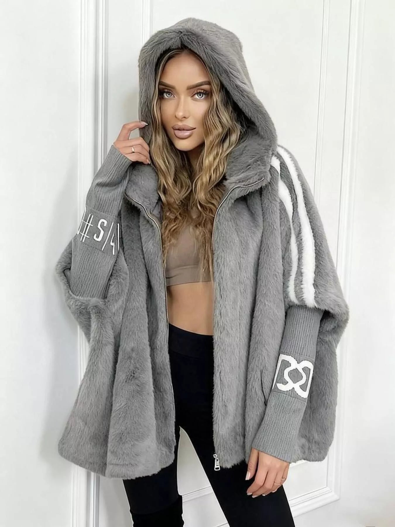 Hooded Faux Fur Striped Trim Outerwear - PBNJ FASHIONS