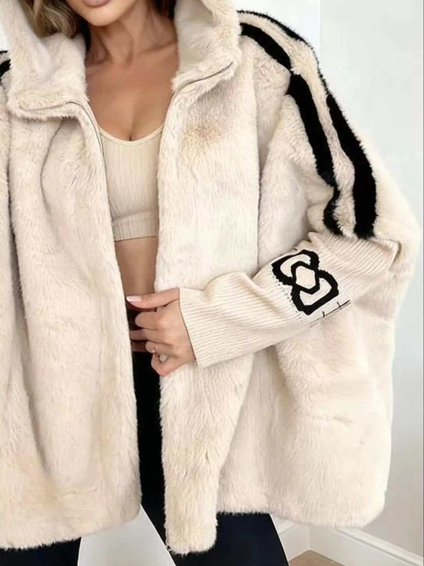 Hooded Faux Fur Striped Trim Outerwear - PBNJ FASHIONS