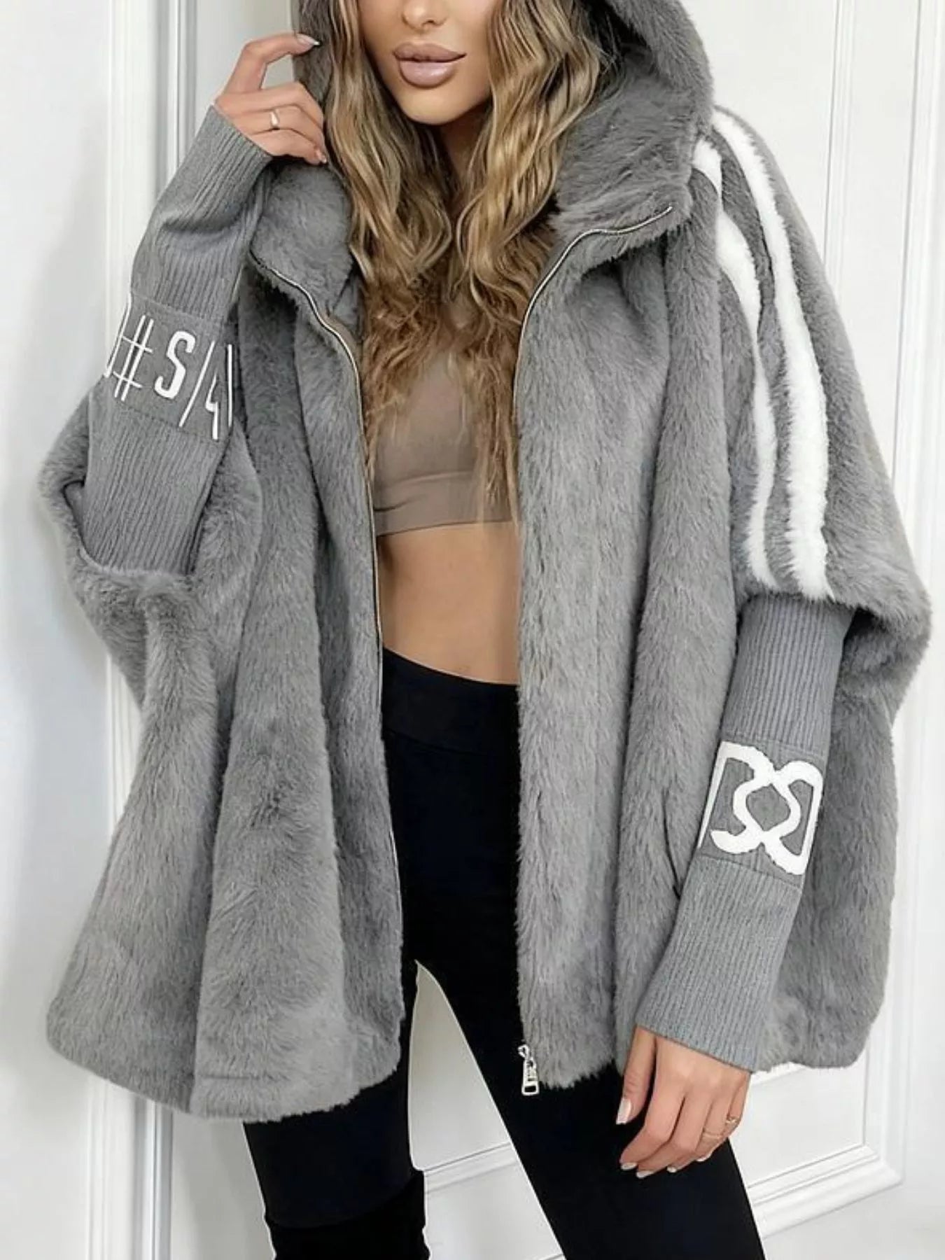 Hooded Faux Fur Striped Trim Outerwear - PBNJ FASHIONS