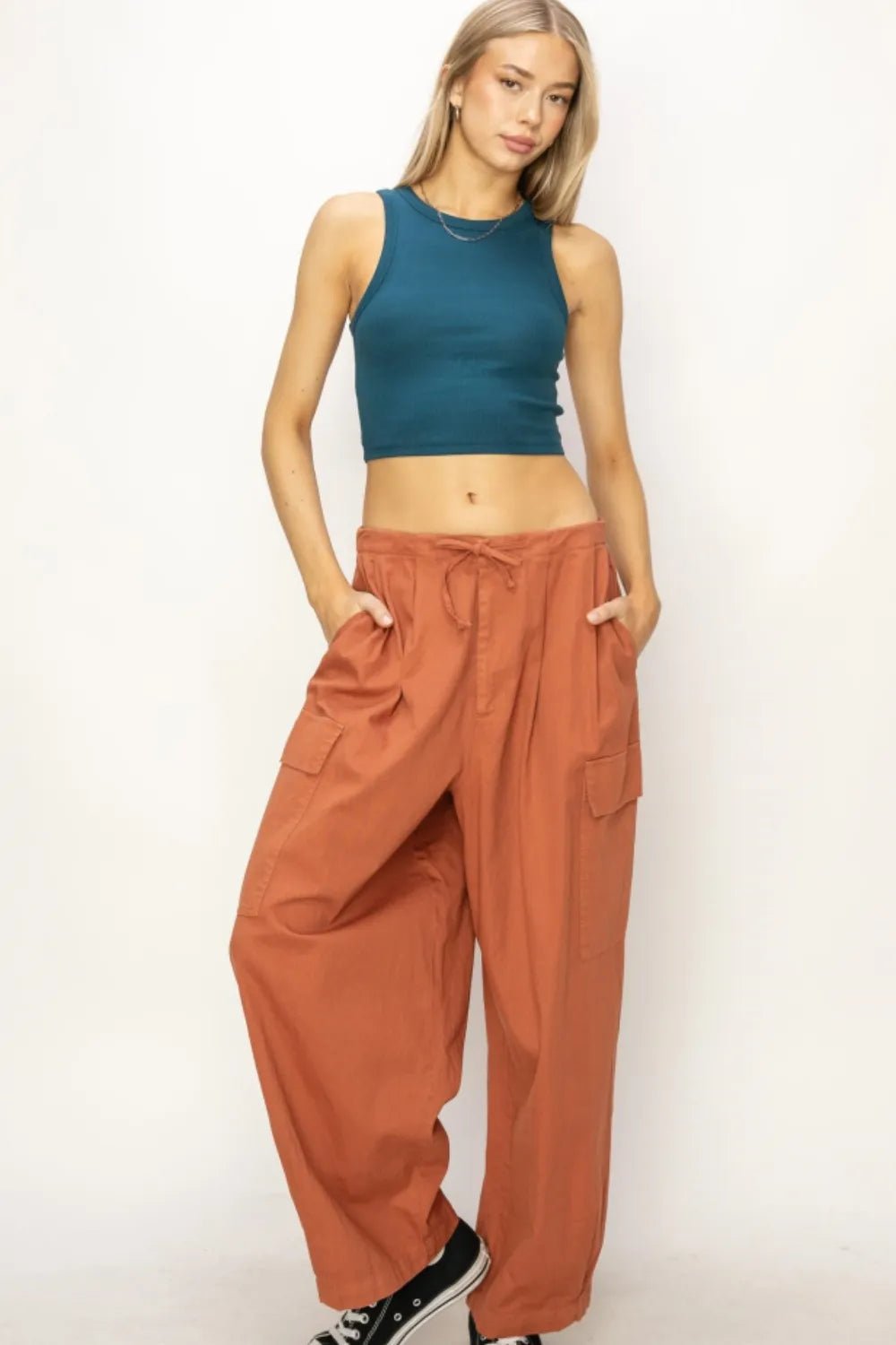 HYFVE Drawstring Cargo Wide Leg Pants - PBNJ FASHIONS