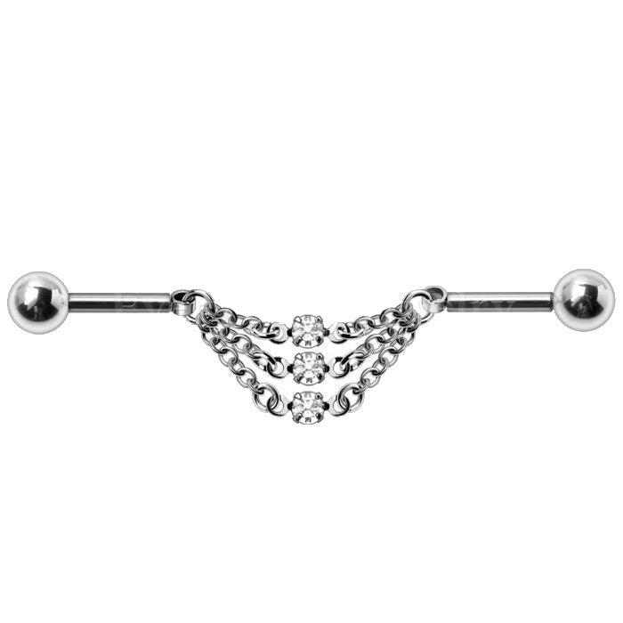 316L Stainless Steel Jeweled Triple Chain Industrial Barbell-1