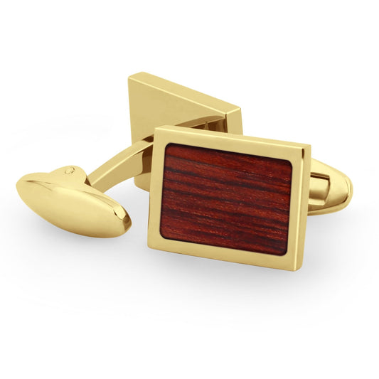Jarrah Wood Rectangular Cufflinks - Yellow Gold
