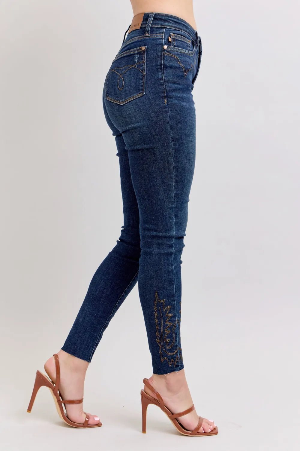 Judy Blue Full Size Embroidered High Rise Skinny Jeans Plus Size - Dark-0(24)- - PBNJ FASHIONS
