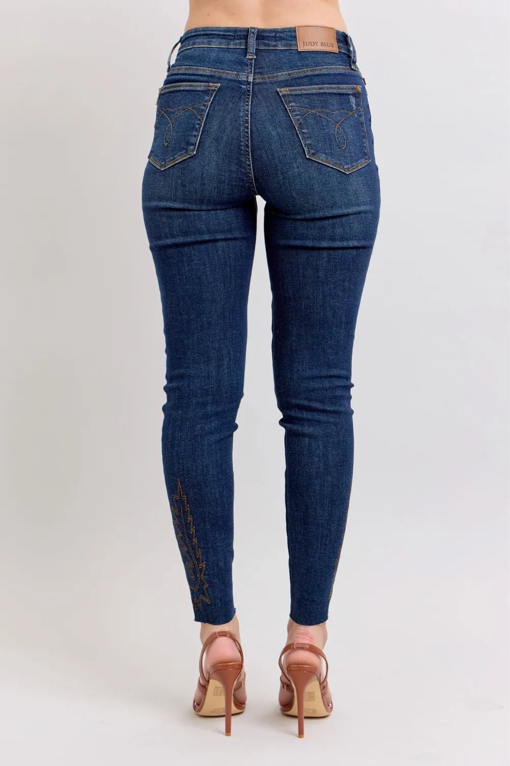 Judy Blue Full Size Embroidered High Rise Skinny Jeans Plus Size - Dark-0(24)- - PBNJ FASHIONS