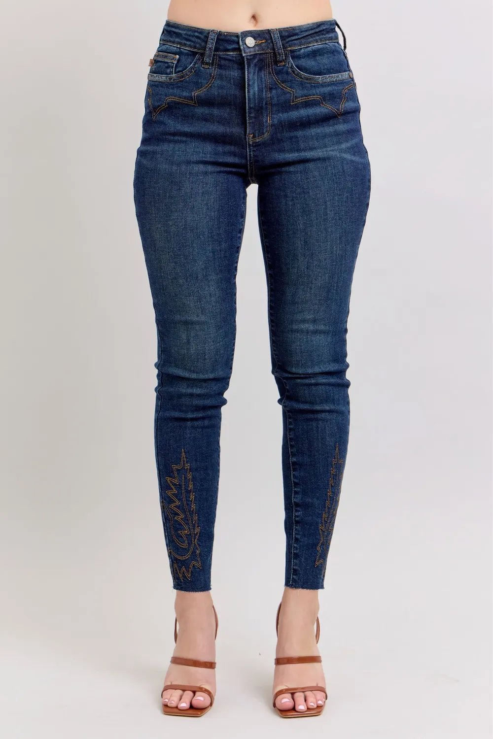 Judy Blue Full Size Embroidered High Rise Skinny Jeans Plus Size - Dark-0(24)- - PBNJ FASHIONS