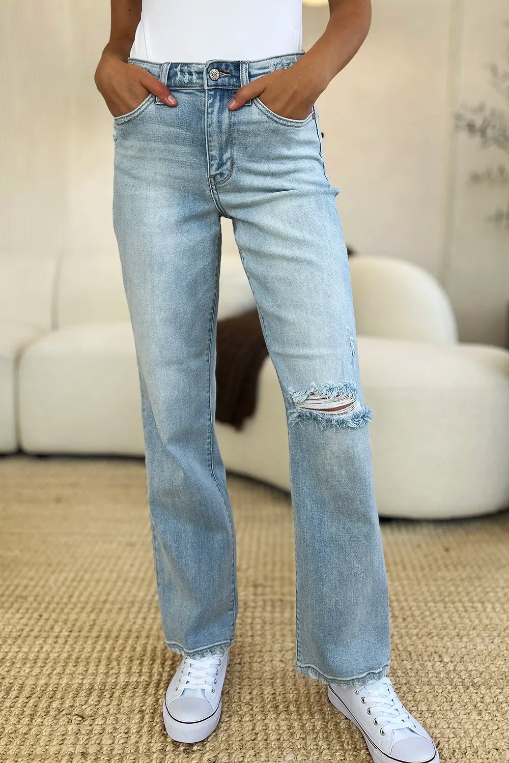 Judy Blue Full Size High Waist Distressed Straight Jeans - PBNJ FASHIONS