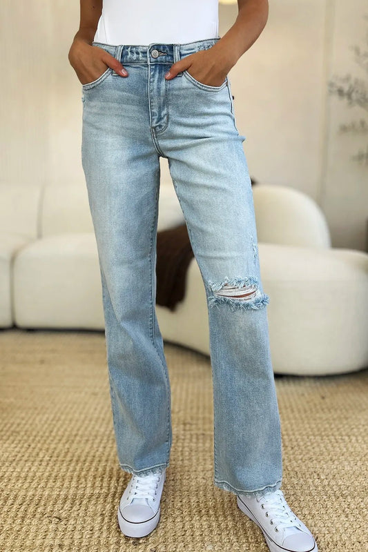 Judy Blue Full Size High Waist Distressed Straight Jeans - PBNJ FASHIONS