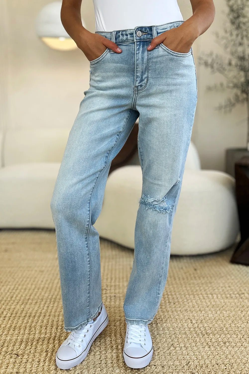 Judy Blue Full Size High Waist Distressed Straight Jeans - PBNJ FASHIONS