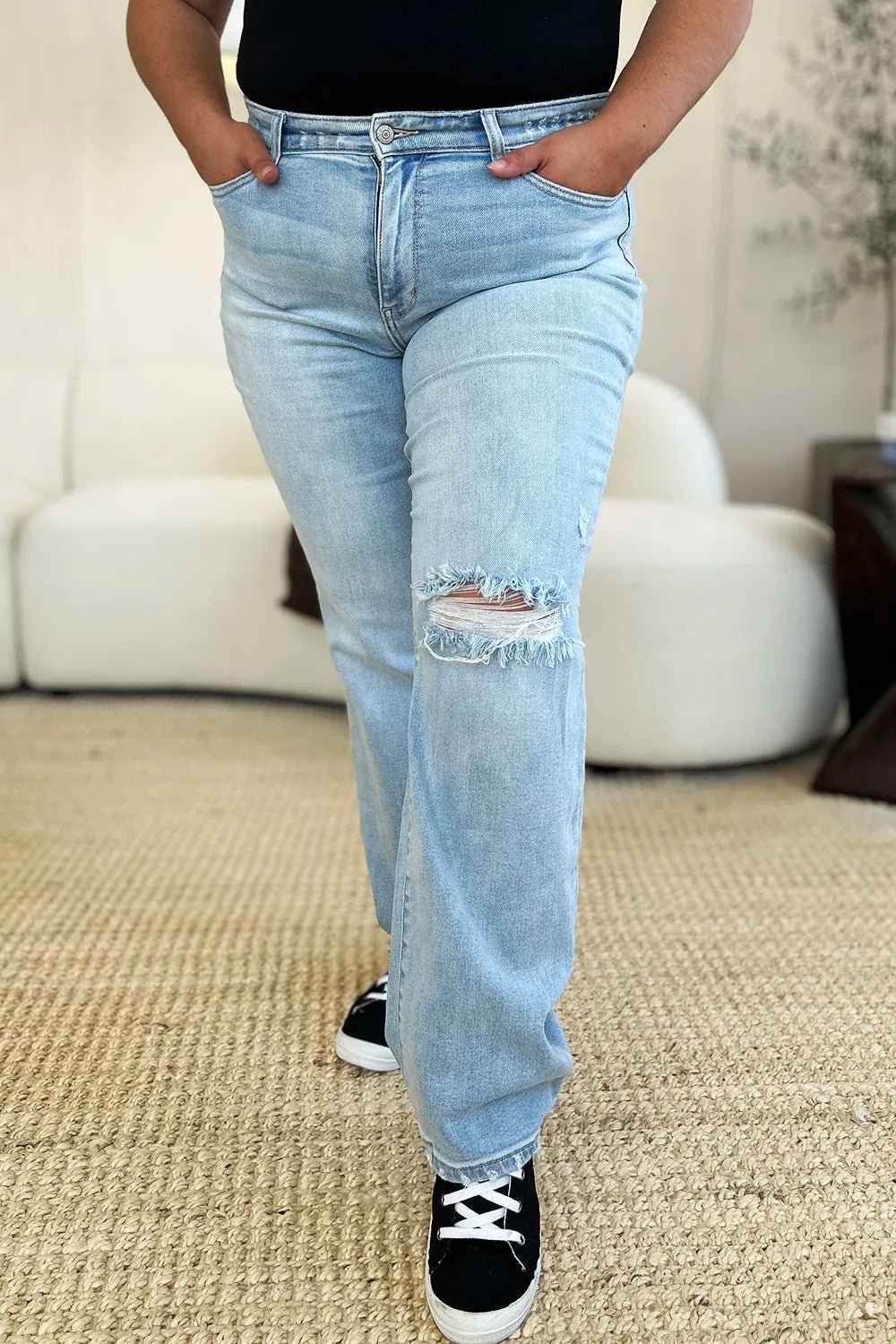 Judy Blue Full Size High Waist Distressed Straight Jeans - PBNJ FASHIONS